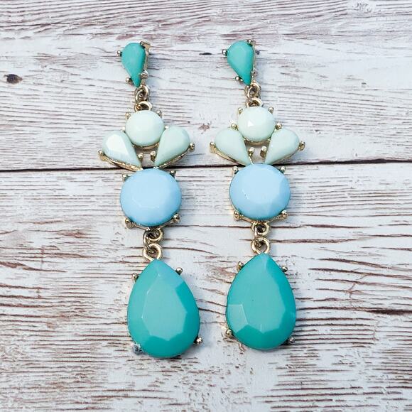 Vintage Earrings For Pierced Ears - Bluey Green Tones Dangle - Picture 1 of 10